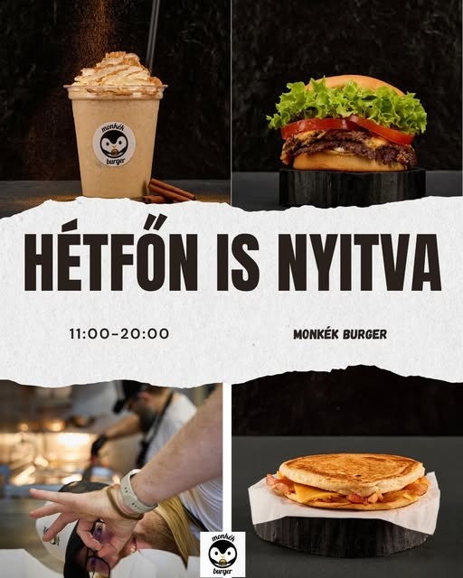 Monkék Burger — hétfőn is nyitva, 11:00–20:00